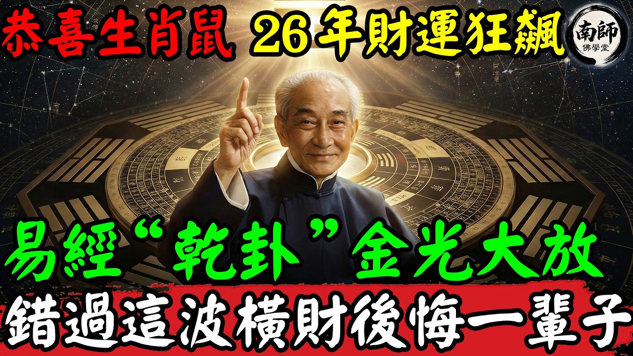 恭喜生肖鼠！易經“乾卦”金光大放，2026年財運狂飆，錯過這波橫財，後悔一輩子！#南懷瑾 #南師佛學堂 #2026財運 #生肖鼠 #易經 #乾卦 #佛法 #生命科學 #打坐 #禪修 #因果報應