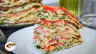 Блинный пирог с укропом и томатами. Очень вкусно как в теплом, так и в холодном виде.