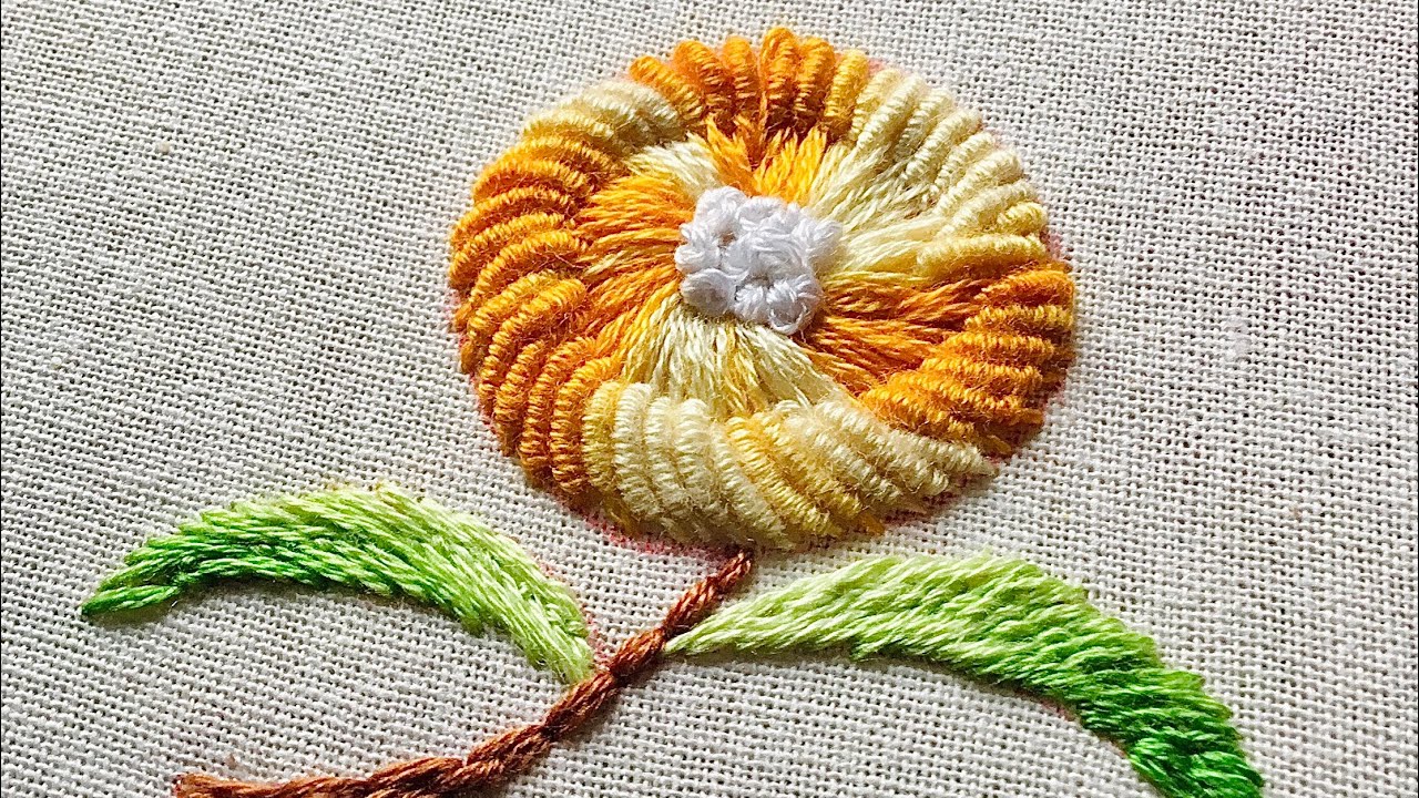 Modern Hand Embroidery Knotted Lazy Daisy Stitch Flower Design | Embroidery for Beginners- 442
