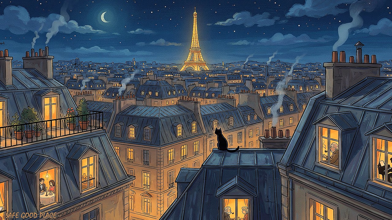 You're on a Parisian Rooftop, 1950 • Vintage Jazz & Vinyl Warmth Under the Stars