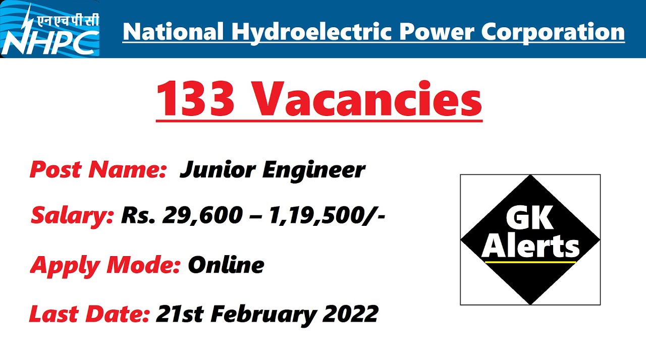NHPC Junior Engineer Recruitment 2022 | National Hydroelectric Power Corporation Jobs