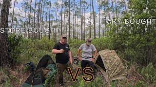 STORE Bought VS MILITARY Survival Camping Equipment (Blooper at the end)