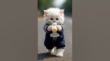 white Cat and black dress kitten walk 😻 funny cat videos #dudidudidam #catvideos #short #cat #aicat