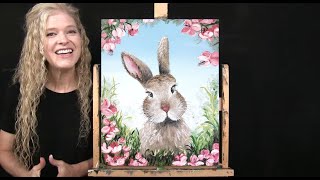 How to Draw and Paint CHERRY BLOSSOM BUNNY with Acrylics - Paint & Sip at Homer - Painting Tutorial