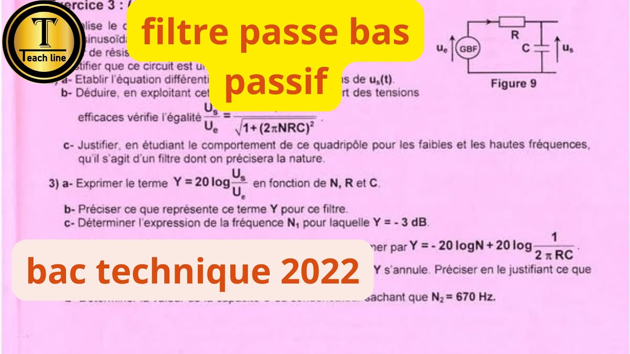 filtre passe bas passif :correction exercice bac technique 2022