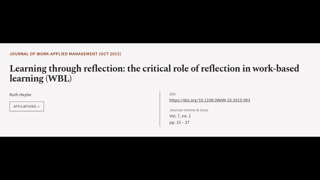 Learning through reflection: the critical role of reflection in work-based learning (... | RTCL.TV