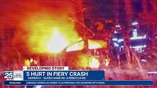 5 teens hospitalized after speeding car crashes, bursts into flames on Cape Cod, police say
