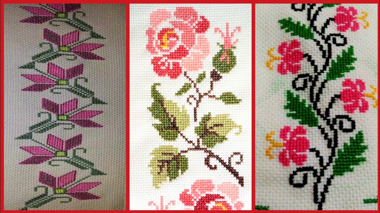 Cross stitch flower border patterns, Floral border, free cross stitch ...