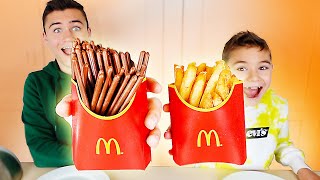 REAL FOOD VS CHOCOLATE FOOD CHALLENGE - Happy Meal Chocolate French Fries