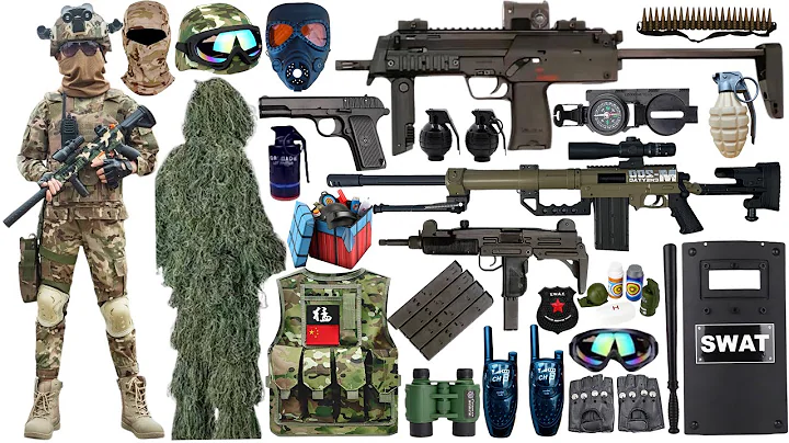Unpacking special forces military toy gun set, UZI submachine gun,1911 Colt pistol,sniper rifle,bomb