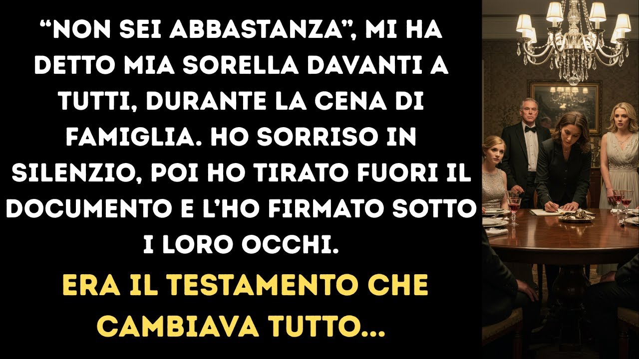 “Non sei abbastanza” mi disse mia sorella alla cena — così ho firmato il testamento davanti a tutti.