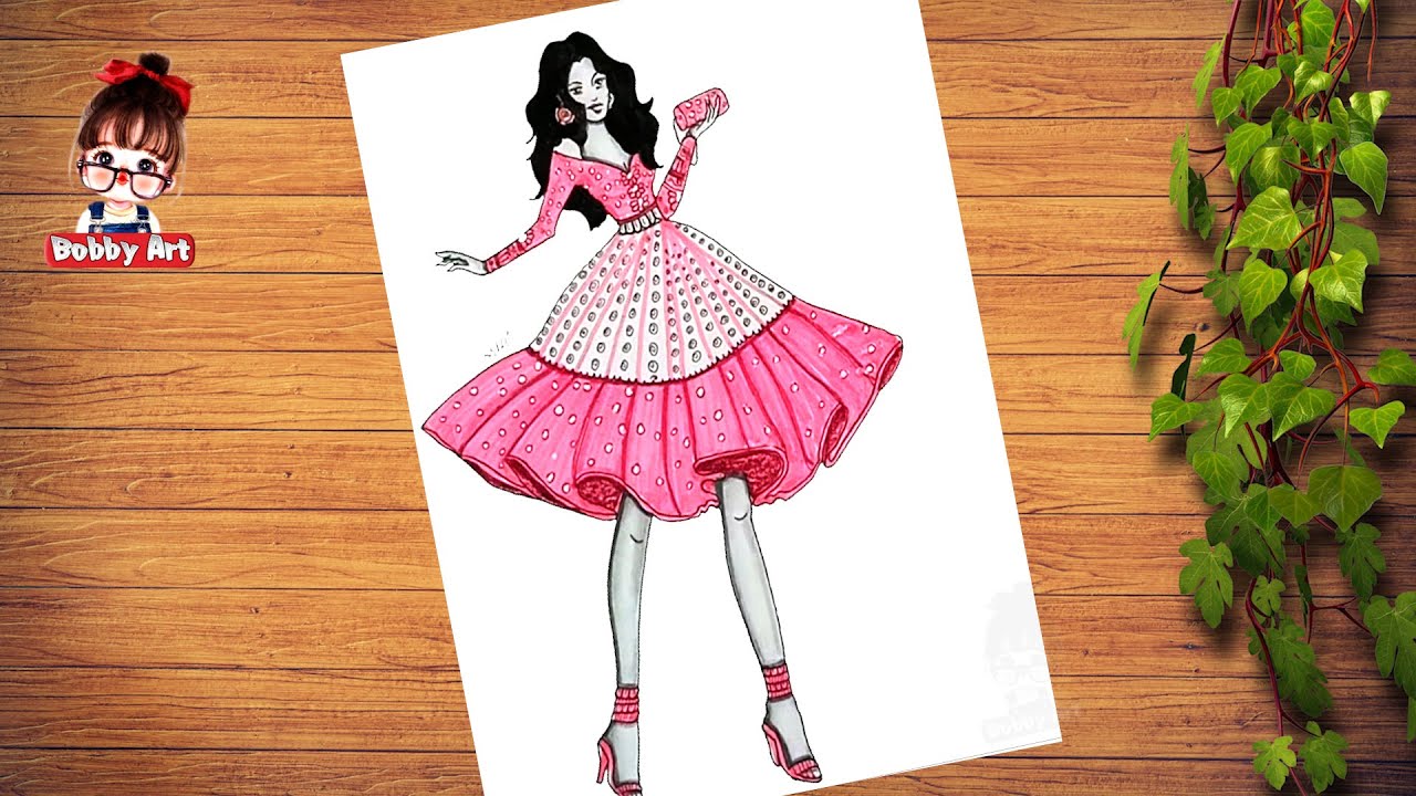 How to draw a girl in pink dress pencil sketch | Pen Drawing  |#fashionillustration #artwork