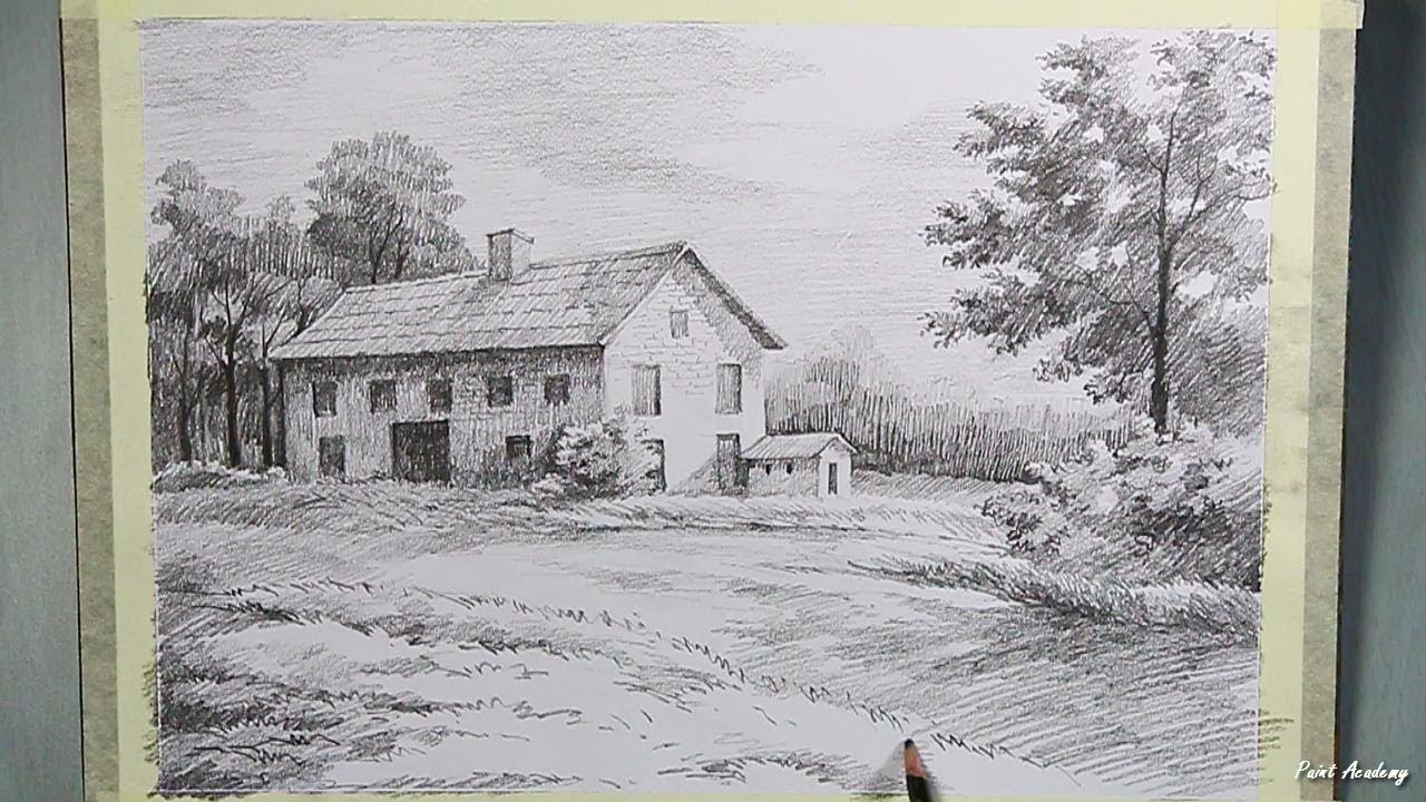 How to Draw A Beautiful House Landscape in Pencil step 
