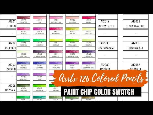 Arrtx 126 Colored Pencils Swatch Template DIY Single Page Color