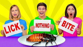 LICK, BITE OR NOTHING CHALLENGE || Last to Stop Eating Wins! Cool Pranks by RATATA!