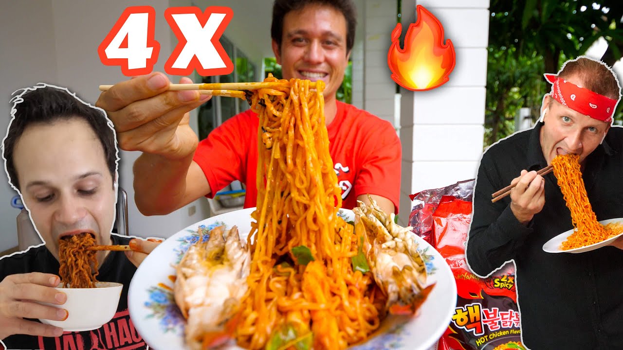 4 X Spicy FIRE RAMEN Challenge 🔥🥵 EXTRA THAI CHILIES🌶️ @The Food Ranger ...