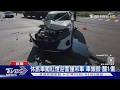休旅車闖紅燈迎面撞吊車 車頭毀 釀1傷｜TVBS新聞 @TVBSNEWS01
