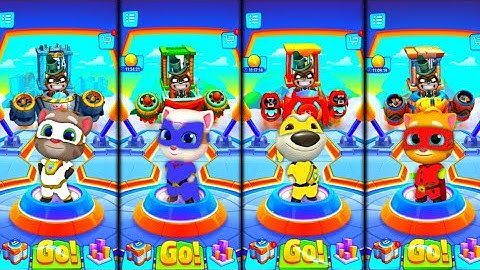 Talking Tom Hero Dash - all heroes white blue yellow red colour suit - saving all heroes - gameplay