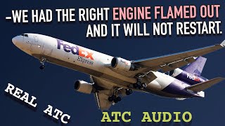 REAL ATC | Engine fire, he is out! FedEX MD11F suffered engine problem.