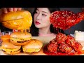 더블치즈버거 매운양념치킨 먹방/DOUBLE CHEESEBURGER & SPICY FRIED CHICKEN MUKBANG Burger Keju Ayam Goreng バーガー チキン