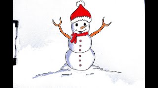 EASY Step by step drawing & coloring | How to Draw A Snowman Super Easy Drawing Arif Art⛄