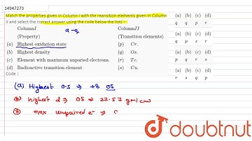 Match the properties given in Column I with the reansition elements given in Column II and