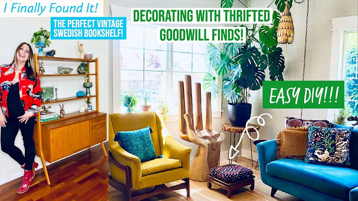 THRIFTED MID CENTURY MAKEOVER! | Styling My New Bookshelf + Easy Goodwill Footstools Recovering DIY