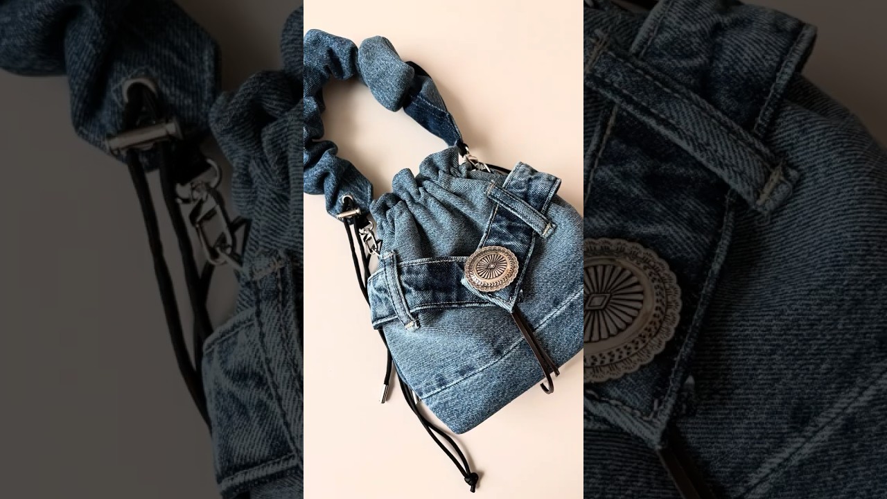 人類史上初のV字ギミックを備えたデニムリメイク巾着 #denimremake