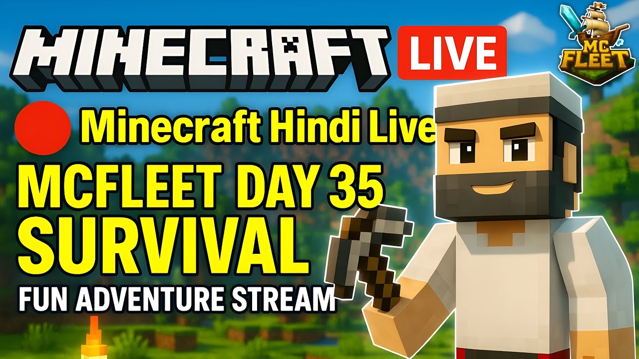 🔴 Minecraft Hindi Live | MCFleet Day 35 Survival | Fun Adventure Stream ...
