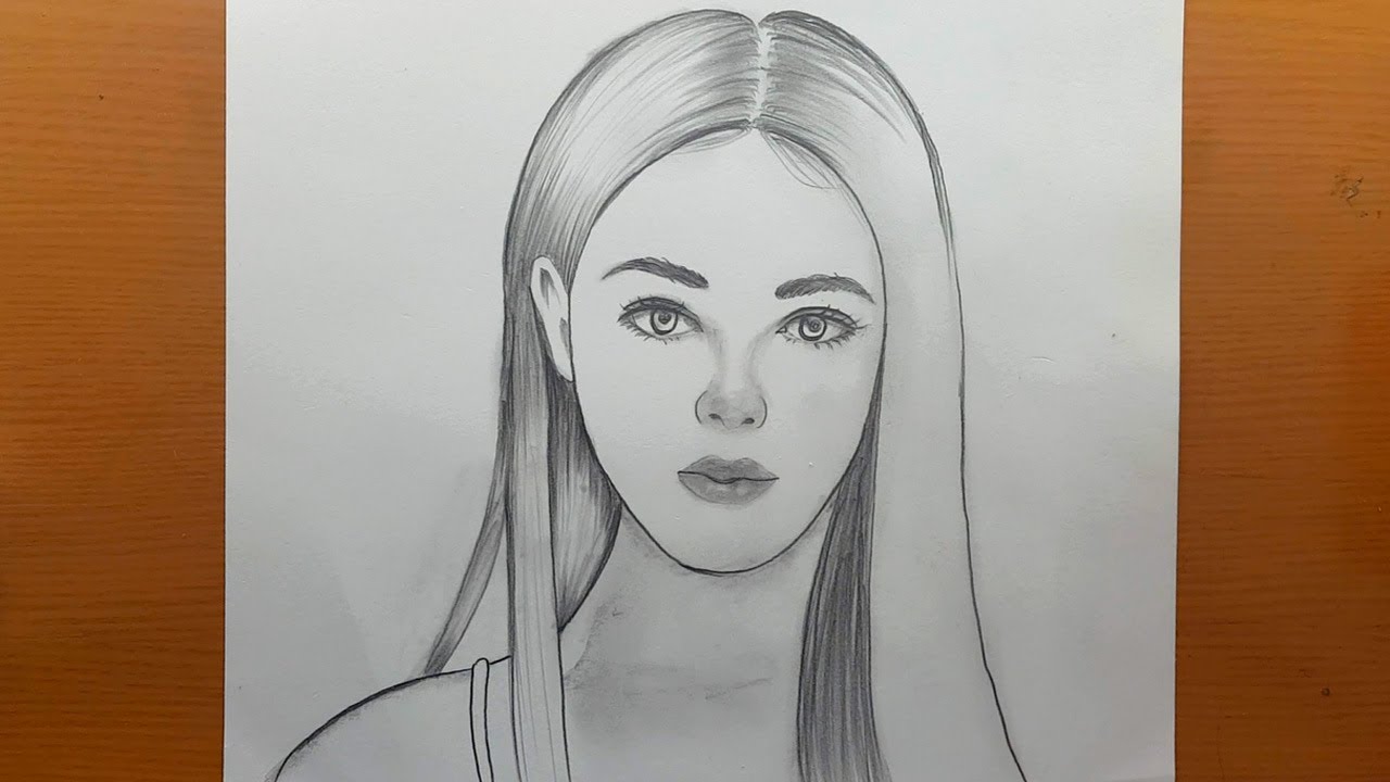 Fundo Menina Está Desenhando Um Desenho De Uma Mulher Com Cabelo