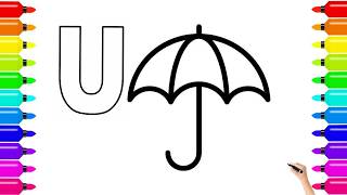 U for Umbrella Drawing &amp; Coloring ☂️ | Step by Step Art for Preschoolers