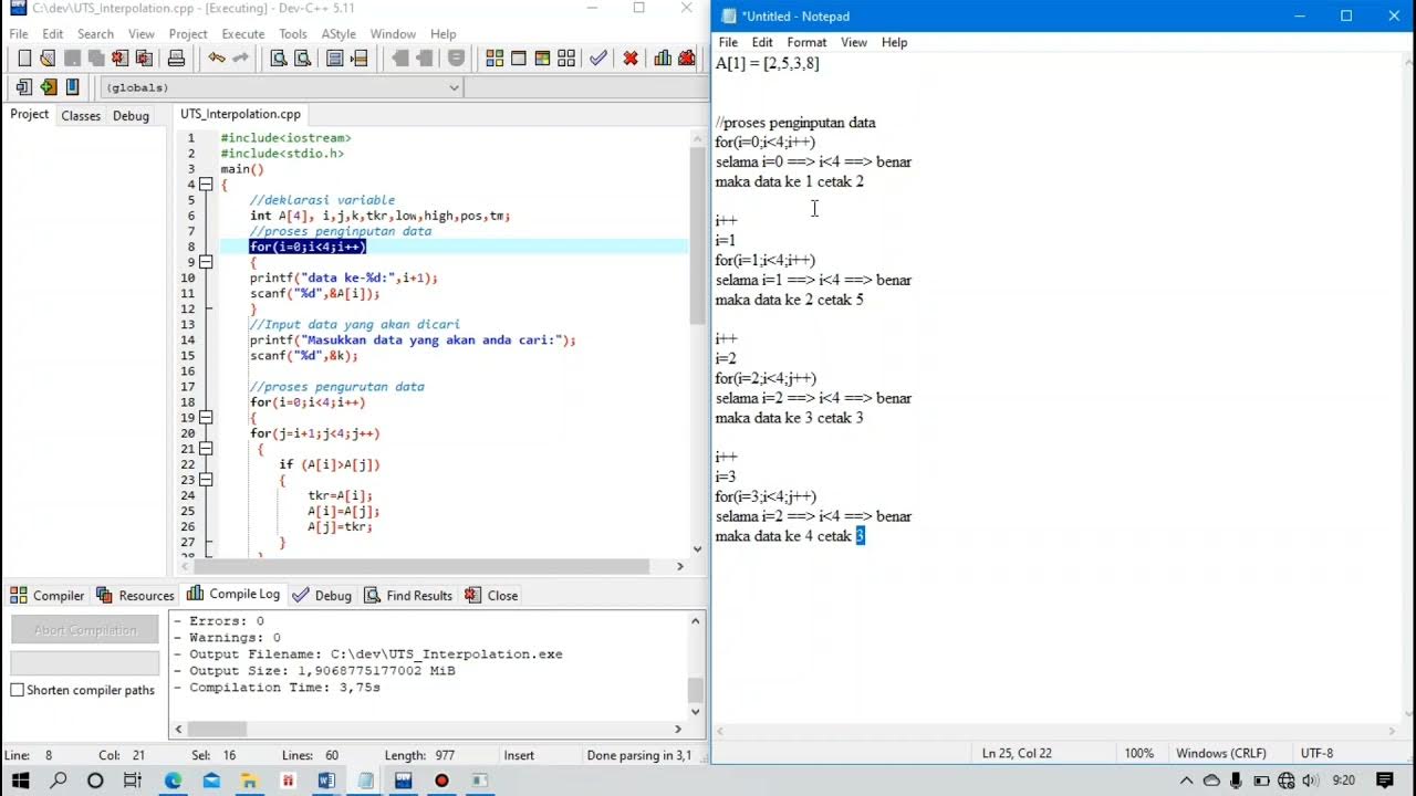 program interpolation search pada Dev c++ beserta penjelasannya - YouTube