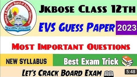 Class 12th EVS Guess Paper JKBOSE 2023