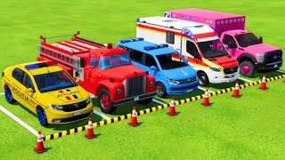 POLICE CARS, AMBULANCE EMERGENCY VEHICLES, FIRE DEPARTMENT TRUCK TRANSPORTING ! Farming Simulator 22