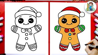 How to Draw a Gingerbread Man - Christmas | Step by Step Easy Tutorial