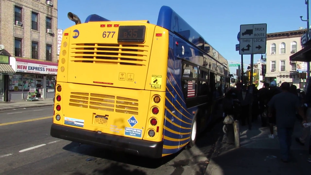 New Flyer XN40 Bus 677 approaching McDonald Avenue (B35)