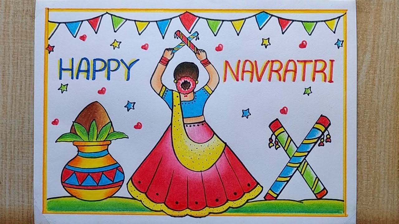 Navratri drawing easy| Dussehra festival drawing| Navratri Special drawing| Dussehra Poster drawing