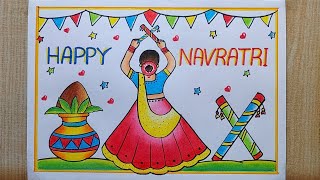 Navratri drawing easy| Dussehra festival drawing| Navratri Special drawing| Dussehra Poster drawing