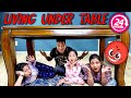Living under table for 24 hours   24 hours challenge  cute sisters