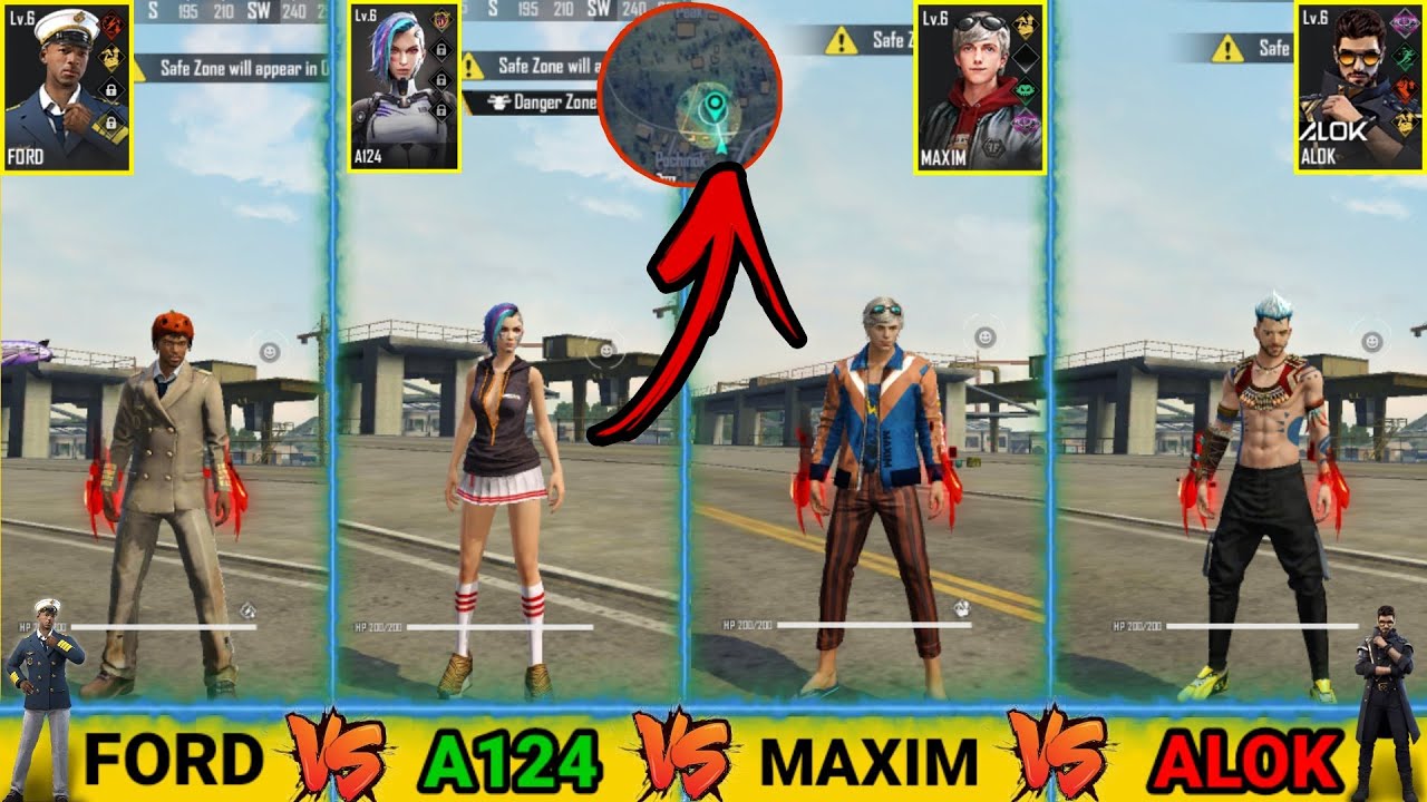 ALOK VS MAXIM VS A124 VS FORD IN ZONE TEST FREE FIRE - GARENA FREE FIRE