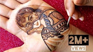 Draw bride face with ghunghat in bridal mehndi design || मेहंदी से घूंघट में दुल्हन बनाना सीखे