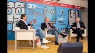 Luis Alberto de Cuenca, José Luis Garci y Eduardo Torres Dulce, en la Feria del Libro