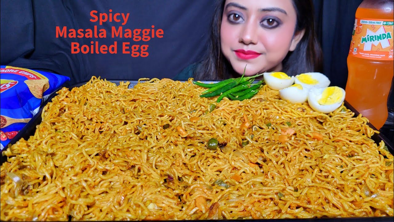 ASMR EATING Spicy Masala Maggie, Boiled Egg, Cold Drinks, Chips | Mukbang | Big Bites | Eating Show 