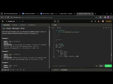 Maximum Product of Two Elements in an Array | @Leetcode