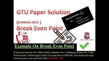 Break Even Point Numerical II ECC II Paper solution ii #FormulaOfBEP II (Summer-2019) #GTU #ECC