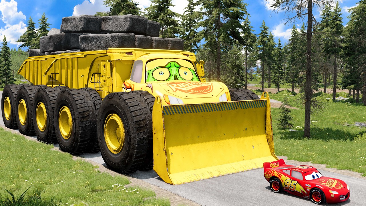 Giant ROCK DUMP TRUCK McQueen Eater VS Cars Lightning McQueen Escape Monster Beamng Drive #14