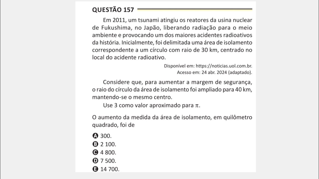 ENEM 2025 - BELÉM - Questão 157 (Caderno Amarelo) - Em 2011, um tsunami atingiu os reatores