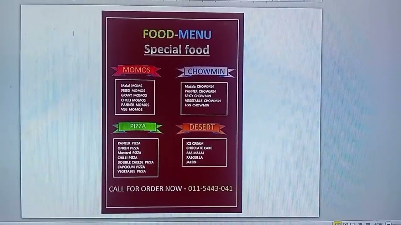 🎨🫡Hotal menu Card design in Ms word 🎨🫡