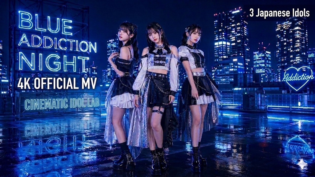 BLUE ADDICTION NIGHT - 4K Official MV | 3人のアイドルが東京の屋上 