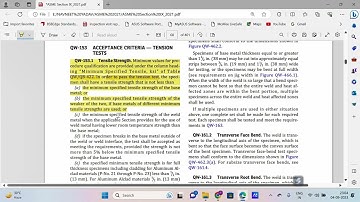 ACCEPTANCE CRITERIA OF  TENSION TEST AS PER QW 153 ASME SECTION IX FOR PROCEDURE QUALIFICATION (PQR)